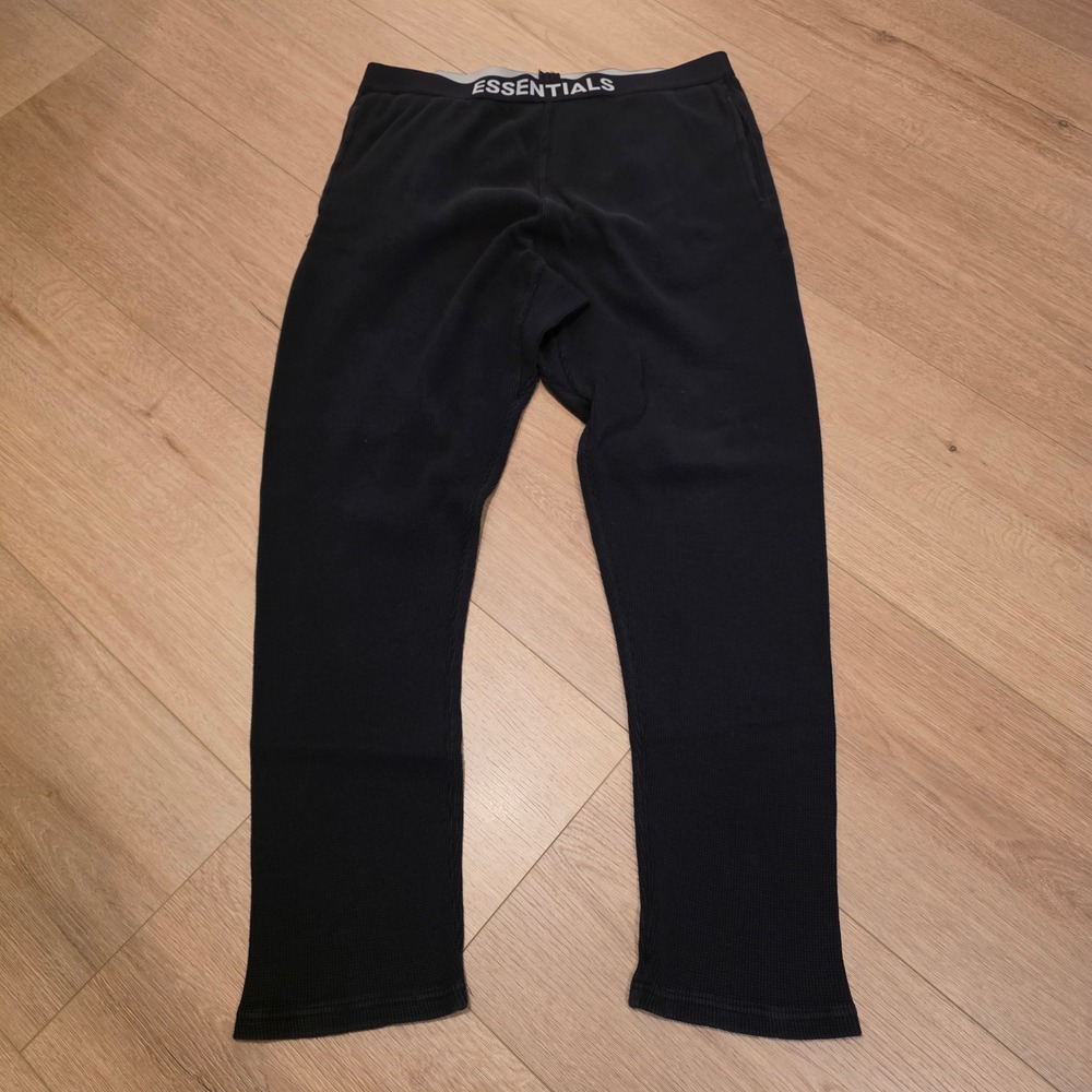 Fear of God Essentials Mens XL Black Waffle Knit Thermal Lounge Pants Logo Basic